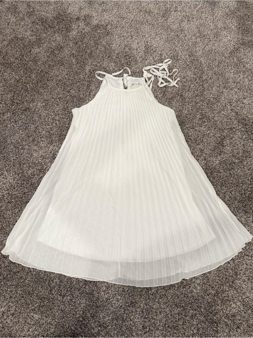 White Pleated Chiffon Swing Dress Women’s Large Tie Back Sleeveless